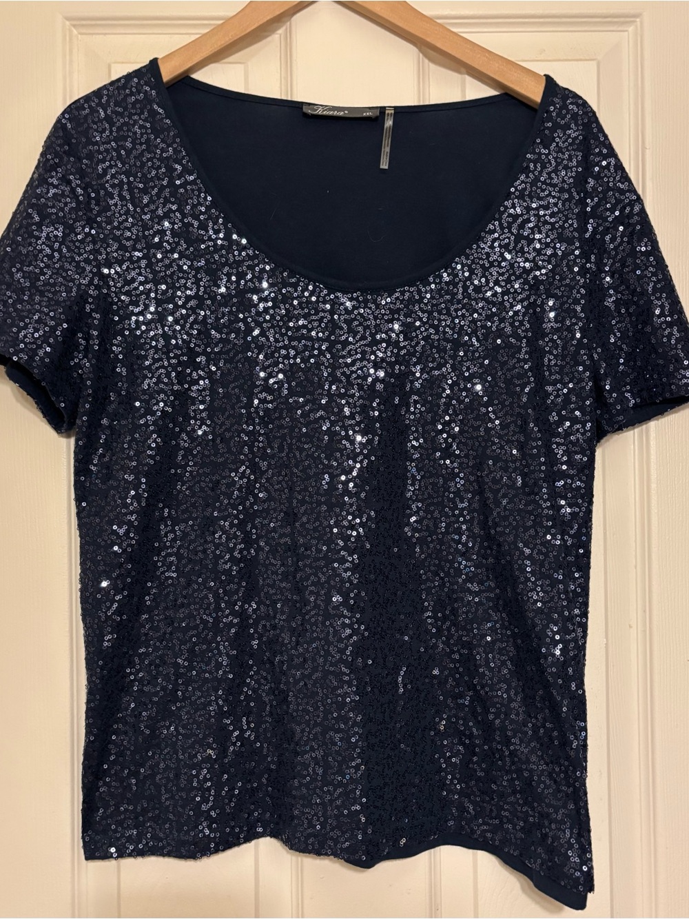 Kiara Navy Sequin Scoop Neck Short Sleeve Top